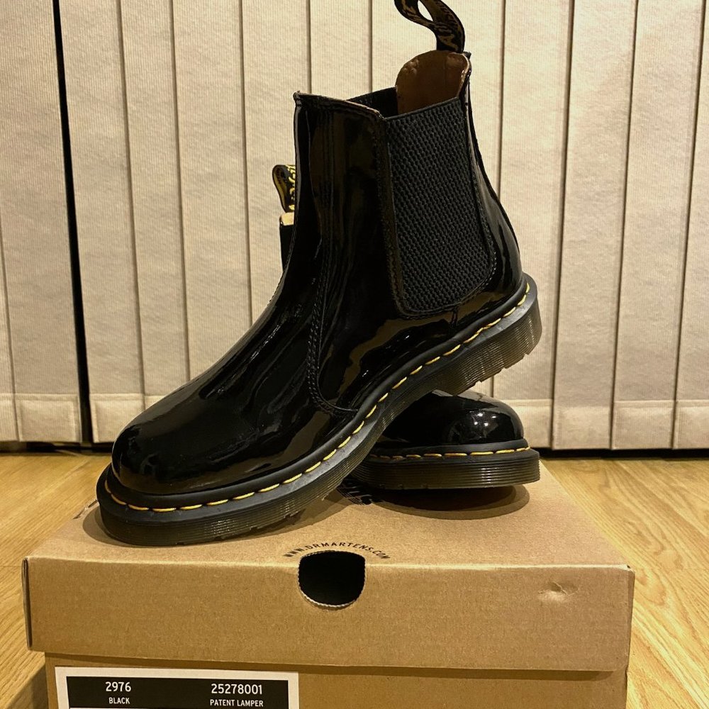 Dr. Martens (Doc Martens), Black, Patent Leather, Chelsea Boot, US Size 8